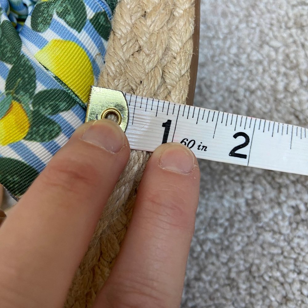 CLEARANCE! Gianni Bini Size 9.5 Sharmae Wedge Espadrille Sandals Lemon Print Pom - Picture 11 of 12